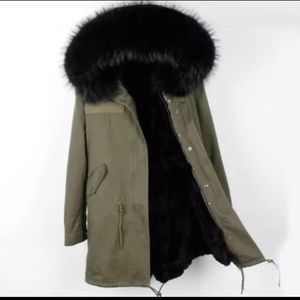 Fur lined and fur trimmed hooded winter coat